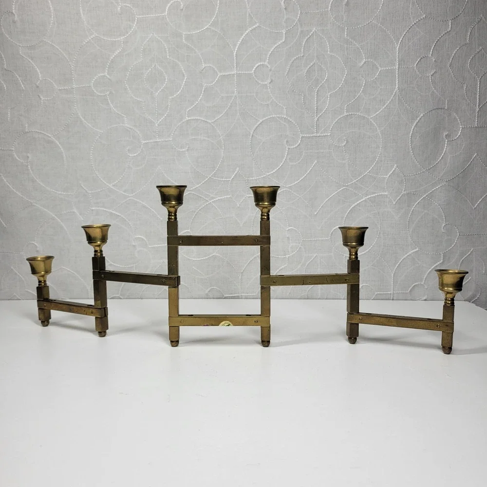VTG Folding Brass Tapered Candle Holder Candelabra 6 Adjustable MCM Taiwan